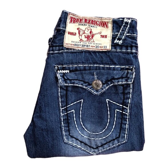 VINTAGE True Religion Jeans Size 34 BILLY SUPER T Blue - Picture 1 of 7